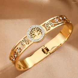 Bangle Stainless Steel Tree Of Life Bracelets For Women Luxury Designer Bangles Zircon Inlaid Jewellery Wrist Accessory Anniversary Gift