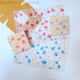 100pcs/lot Blue Flowers Prints Handmade Soap Wrapping Paper ECO Frindly Translucent Wax Paper Gift Packaging Tissue Paper Customzied Logo