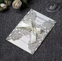 20pcslot Glitter Paper Wedding invitations Silver Gold Laser Cut Wedding Invitation Card with Blank inner card Universal Cards1489109