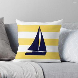 Pillow Nautical Navy Blue Sailboat On Mustard Yellow Stripes Throw Christmas Pillows Covers
