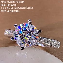 Cluster Rings Custom Real 18K Solid Gold Women Wedding Anniversary Engagement Ring 0.5 1 2 3 Round Moissanite Diamond 6 Trendy