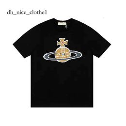 Viviane Westwood West Wood Empress Dowager Graffiti Embroidery Loose Fitting Men's And Women's T-Shirt Short Sleeve Vivianes Viviane Westwood Shirt 572