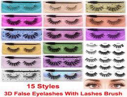15 Styles False Eyelashes 3D Mink Lashes With Mascara Brush Soft Thick Natural Glitter Extension Mink Lashes Reusable Eye Makeup E4117189