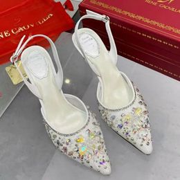 High-heeled sandals, Strass shoes and ankles wrapped in Gao Xi wedding crystal pointed luxury designer fashion 7.5cm RC Cleo Rene Caovilla with box ball women's #007