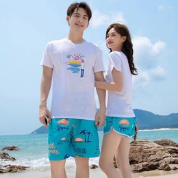 Women's Swimwear Beach Vacation Suits Casual Couples Loose Split Set Quick Drying Pants Shorts With Cotton T Shirt