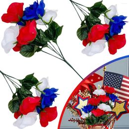 Decorative Flowers 3 Bundles 4th Of July Artificial Rose Red White Blue Faux Flower Fake Floral Bouquet For Independence Day Party Supplies