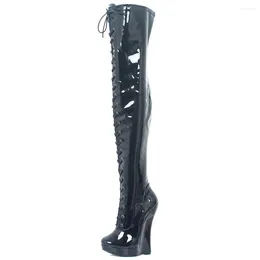 Boots Women Over-the-knee 18CM Super High Wedge Heel Platform Ladies Nightclub Sexy Stripper Thigh Long Big Size 36-46