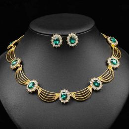 Earrings Necklace Luxury jewelry set accessories gold black green crystals rhinestones matched with stud earrings and womens statement necklace XW