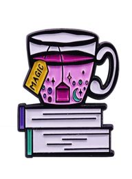 Tea and book lovers enamel pin with magic witchy design lovely literary bookworm gift6531613