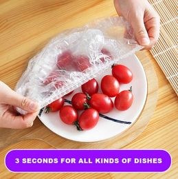 100pcs Bulk Food Storage Disposable Packaging Thick Cling Film Covers Transparent Household Refrigerator Food Fruit Preservation F4526947