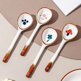 Spoons Pack Of 4 Japanese-style Ceramic Long-handled Spoon Home Net Red Cute Strawberry Soup Rice Cartoon Dinner
