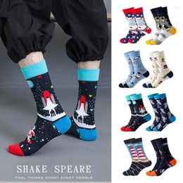 Men's Socks Happy Mens Women Novelty Cartoon Sock Combed Cotton Funny Big Size Crew Casual Hip Hop Thick Long