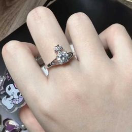 Brand Westwoods Saturn Zircon Ring for Women Simple and Fashionable Small Four Claw Planet with Diamonds Elegant Fragrant Style Nail