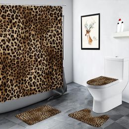 Shower Curtains African Leopard Curtain Wild Animal Pattern Personality Fashion Bathroom Decor Rug Non-slip Foot Mat Toilet Bath Mats Set