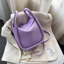 Shoulder Bags Solid Color PU Leather Bucket For Women 2024 Summer Simple Lady Crossbody Handbags Fashion Totes