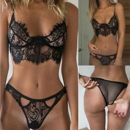 Sexy Set 2 Piece Women Lace Sexy Underwear Set Hollow Eyelashes Lace Lingerie Set Bra and Panty Set Underwear Women Bra and Panty T240513