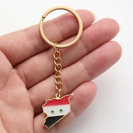 Keychains Lanyards Jeshayuan Syria Map Pendant Keychain For Men Women Gold Color Syrians Map Keyring Ethnic Stainless Steel Jewelry Accessories Y240510