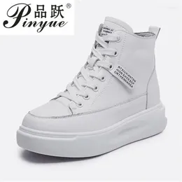 Casual Shoes Women's Ankle Boots Autumn PU Leather Woman Platform Height Increased Sneakers 4CM Thick Sole Wedges White Black