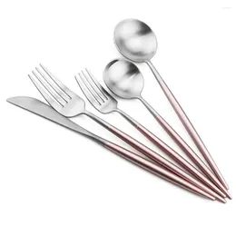 Dinnerware Sets 20Pcs/Lot Matte Pink Silver Set 304 Stainless Steel Western Cutlery Kitchen Tableware Fork Knife Scoop Silverware