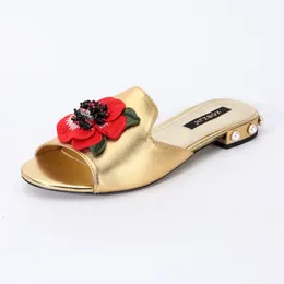 Sandals Summer Women Shoes Flat Luxury 2024 Brand Designer G Black Ladies Genuine Leather Slippers Woman