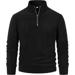 Men's Hoodies Autumn Winter Fleece Sweater With Standing Collar Half Zipper Long Sleeves European Size Trend Versatile Top