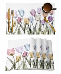 Table Mats Tulip Flower Watercolor Style Placemat Wedding Party Dining Decor Linen Mat Kitchen Accessories Napkin