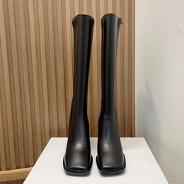 Boots R0W 2024 Winter Women Outer Zipper Square Headed Solid Cowhide Women's Simple And Fashionable