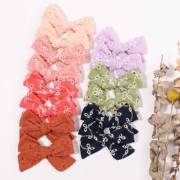 Hair Accessories 12Pcs/Set Print Flower Bows With Clips Baby Girls Sweet Bowknot HairClip Safety Hairpin Barrette Headwear Kids Hair Accessories