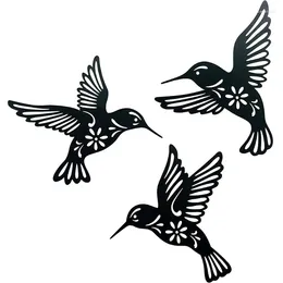 Decorative Figurines 3Pcs Metal Hummingbird Wall Art Decor Hollow Out Iron Black Bird Statue Ornament