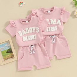 Clothing Sets 0-36months Toddler Girls Summer Shorts Sets Short Sleeve Letter Patch T-Shirt Tops Solid Pink Shorts Sets Baby Girls Outfits