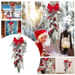 Decorative Flowers Rustic Christmas Home Decor Red And White Component With Double Pinecone Wreath Small Indoor Decorations