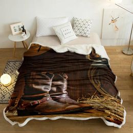 Blankets Western Cowboy Boots Wood Plush Throw Blanket Sherpa Fleece Bedspread Sofa Cover Bedding Picnic Wool