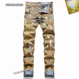 Mens Purple Jeans Designer Jeans Fashion Distressed Ripped Bikers Womens Denim cargo For Men Black Pants High Quality Fashion Mens Jeans 15