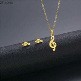 Earrings Necklace Womens Music Note Necklace Earring Set Dubai Gold Stainless Steel Africa India Wedding Jewellery Set XW