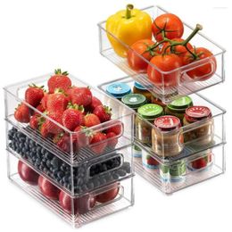 Storage Bottles Refrigerator Organiser Bin Stackable Fridge Food Box With Handle Clear Plastic Pantry Freezer Kitchen Accessories