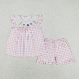 Clothing Sets Baby Girls Outfits Summer Toddlers Pink Plaid Wholesale Boutique Short Sleeves Top Shorts Kid Clothes