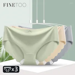 Women's Panties 3Pcs/set Seamless Ice Silk Briefs Sexy Wavy Edge Underwear For Women Female Mid-waist M-XL High Elasticity Lingerie