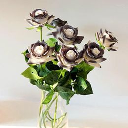 Decorative Flowers 2Pc Artificial Rose Flower Simulation Slik Cloth Moisturising Black White/Blue Fake For Wedding Party Vase Decorate