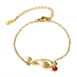 Charm Bracelets 1pc Stainless Steel Birth Month Flower Bracelet For Women Jewelry Birthstone Charms Gold Color Link Chain Gift 16cm