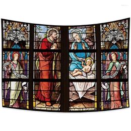 Tapestries Stained Glass By Ho Me Lili Tapestry Church Window Religious Painting Jesus Family And Mary Christian Wall Hanging