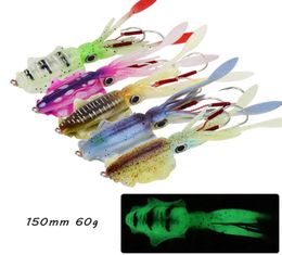 5 Color Mixed 150mm 60g Luminous Squid Soft Baits Lures Jigs Fishing Hooks Double Hook Pesca Tackle Accessories WEI 513250n4038508
