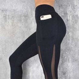 Women's Leggings Pocket net leg stretch fitness running high waisted pants for womens sports gym leg exercise fashionable sportswear Y240508