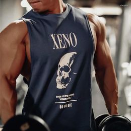 Men's Tank Tops Sports Fitness Mens Summer Fashion Skull Print Loose O Neck Camisole Streetwear Men Clothes Casual Sleeveless T Shirts