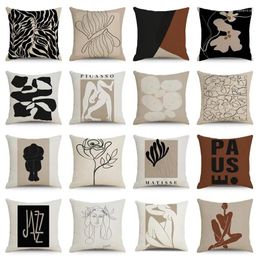 Pillow Nordic Abstract Linen Case Simple Black White Ins Style Home Decor Furnishings Sofa Headrest Covers