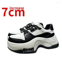 Casual Shoes Europe High End Boutique Products Street For Women Increased 7cm Genuine Leather Increasing White Dad's Shoe