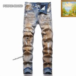 Mens Purple Jeans Designer Jeans Fashion Distressed Ripped Bikers Womens Denim cargo For Men Black Pants High Quality Fashion Mens Jeans 26