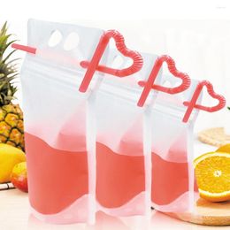 Storage Bags 100pcs Clear Juice Drink Pouches Bag Zipper Stand-up Plastic With Straw Milk Beverage Resealable Heat-Proof For Travel