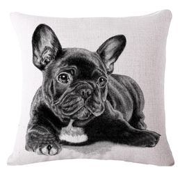 4545cm Lovely French Bulldog Pattern Cotton Linen Cushion Cover Waist Square Pillow Cover Pillowcase Home Textile3071376