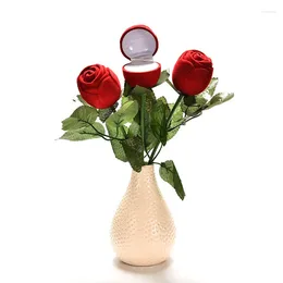 Gift Wrap Fashion Romantic Red Rose Engagement Wedding Ring Box Earrings Jewellery
