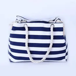 Storage Bags Shoulder Bag Stylish Dirt-proof Striped Pattern Shopping Grocery Tote Travel Supplies Beach